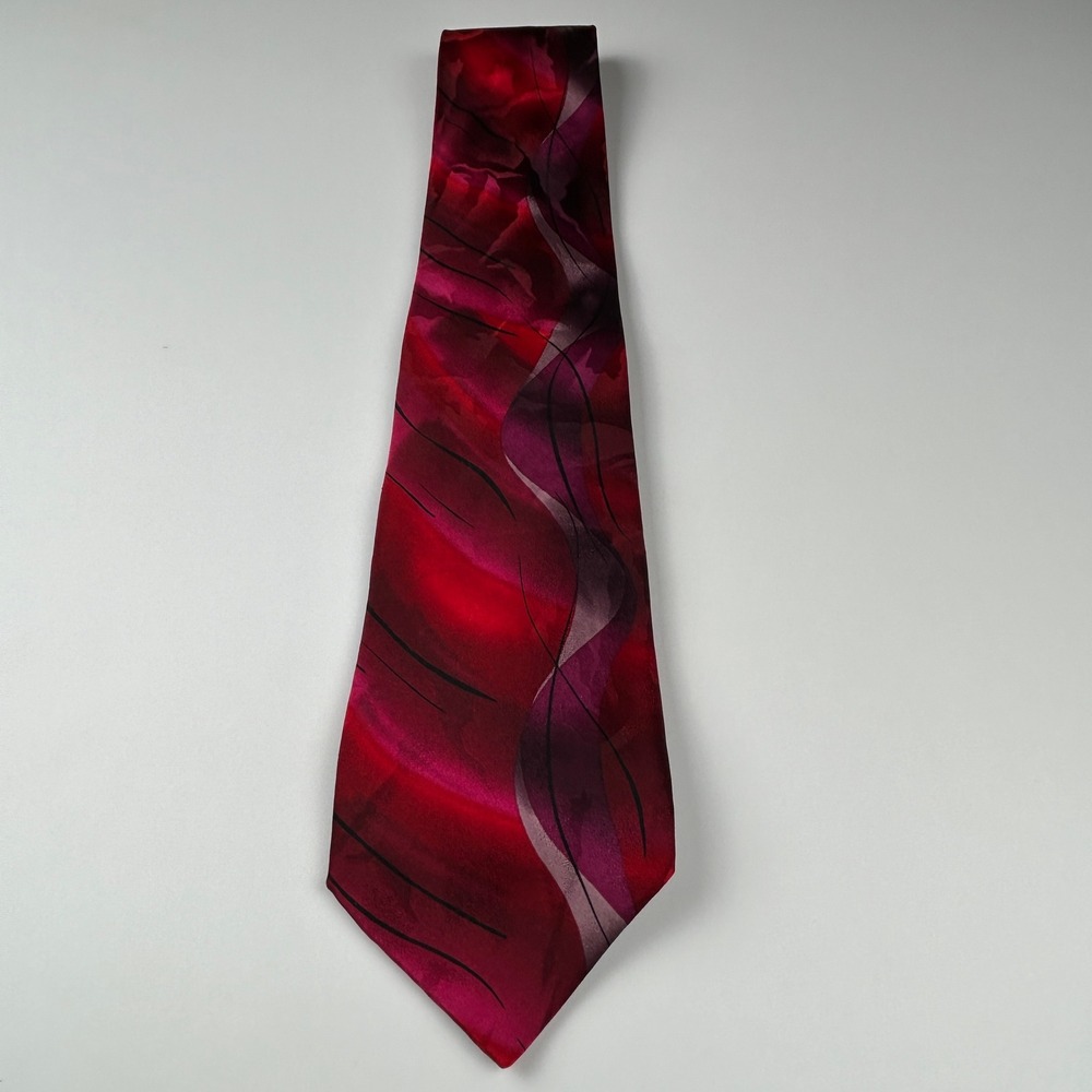 Vintage 2004 J. Garcia Perot's Dream Red Abstract 100% Silk Tie China